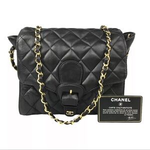 AUTH CHANEL Rare Shoulder Tote Bag Matelasse Coco Mark Lambskin Leather Black